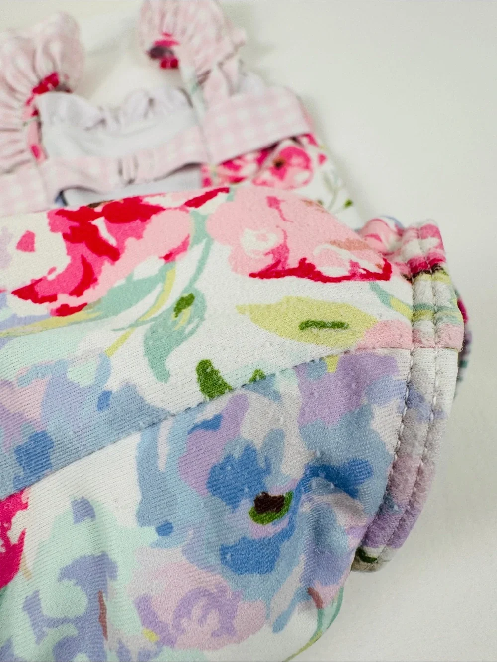 SweetHoney Pink & Blue Floral Ruffle One-Piece Swimsuit with Gingham Belt